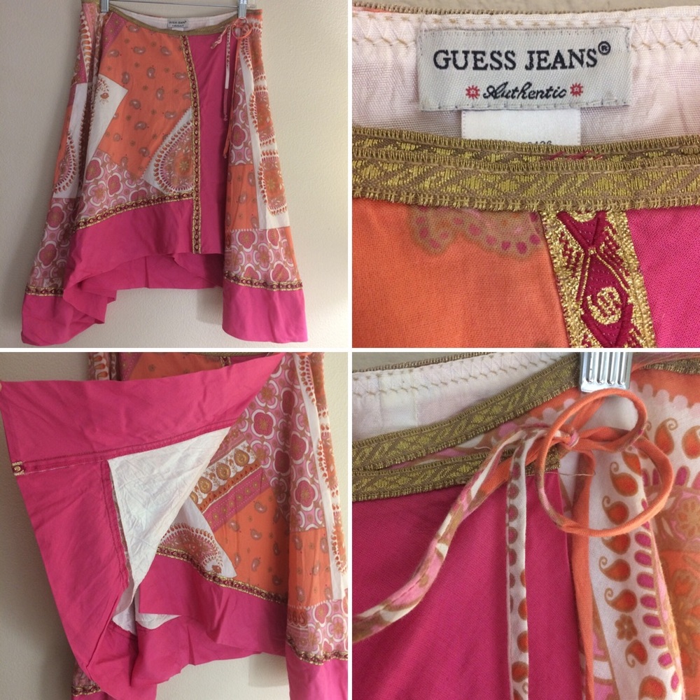 Guess Jeans Paisley Patchwork Wrap Skirt Size Sm